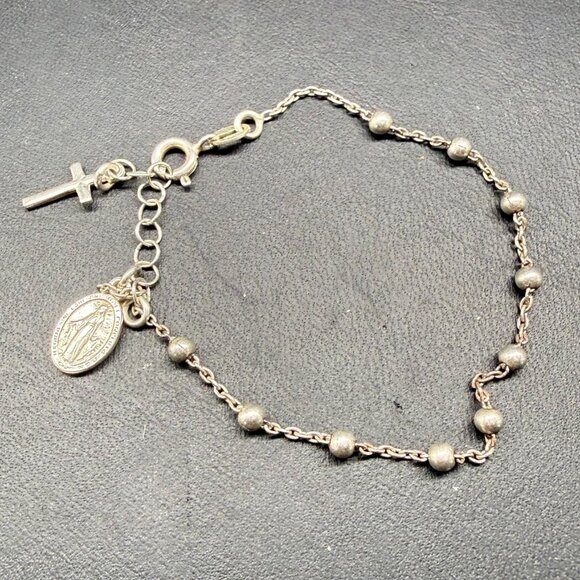 LIRM Jewelry - LIRM Italy 925 Sterling Silver Rosary Bead Bracelet With Cross & Virgin Mary Cha